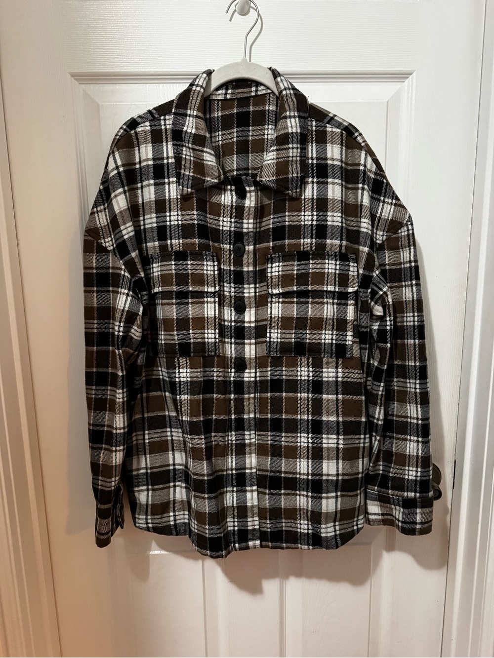 Source Unknown Brown Black White Plaid Button-Down Women’s Shirt